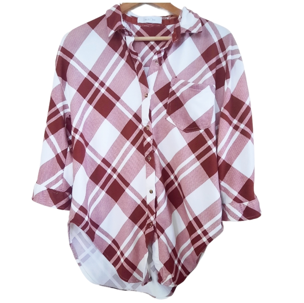 Eden & Olivia Plaid Maroon Button Up Size S